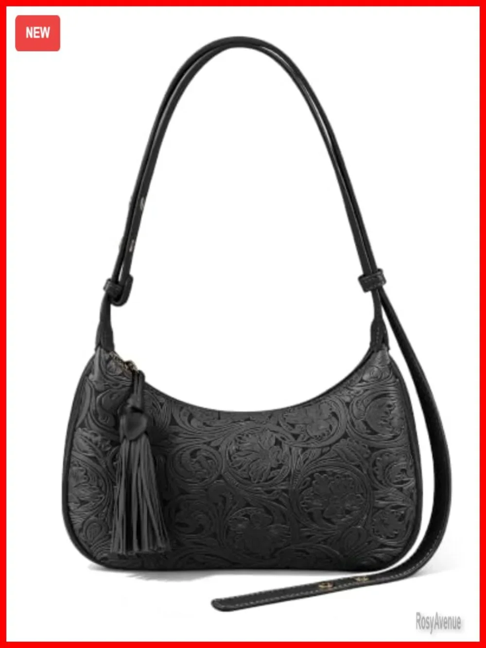 Vegan Leather Floral Embossed Hobo Bag Women Crossbody Shoulder Purse Tassel